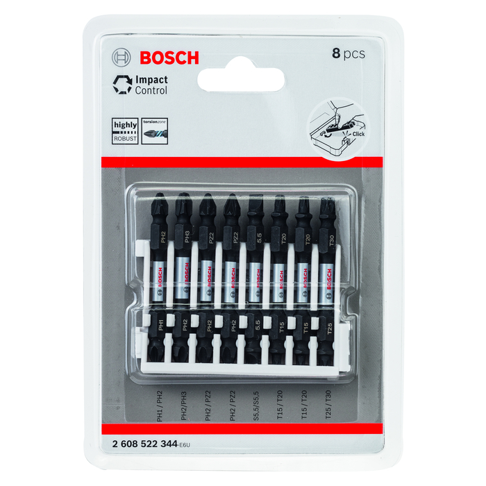 BOSCH Set de capete de şurubelniţă Impact Control, 8 buc.