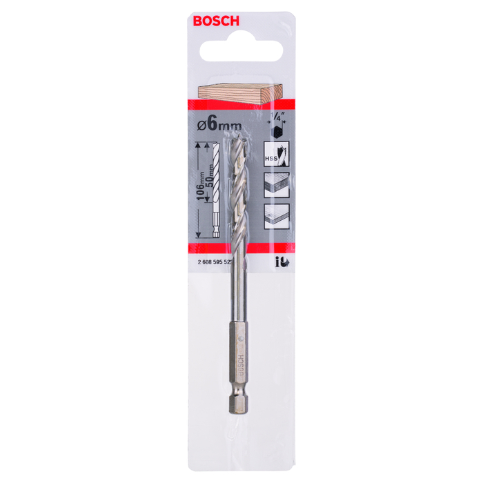 BOSCH Burghiu spiral pentru lemn cu tijă hexagonală de 1/4"