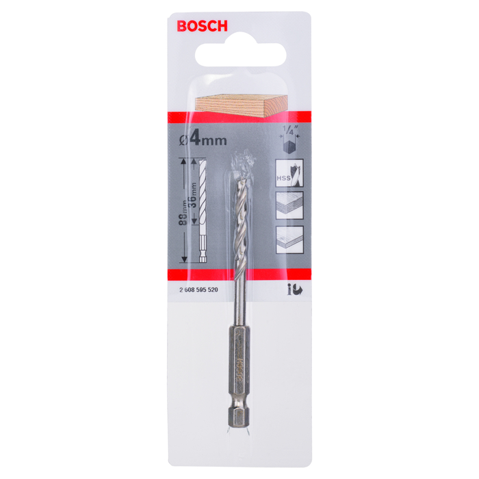 BOSCH Burghiu spiral pentru lemn cu tijă hexagonală de 1/4"