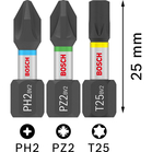 BOSCH Set de biți de înșurubare PRO Impact, PH2 (x5), PZ2 (x5), T20 (x5), T25 (x5), T30 (x5), 25 mm, 25 buc.