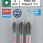 BOSCH Biți de înșurubare PRO PZ Impact, PZ1, PZ2, PZ3, 55 mm, 3 buc.