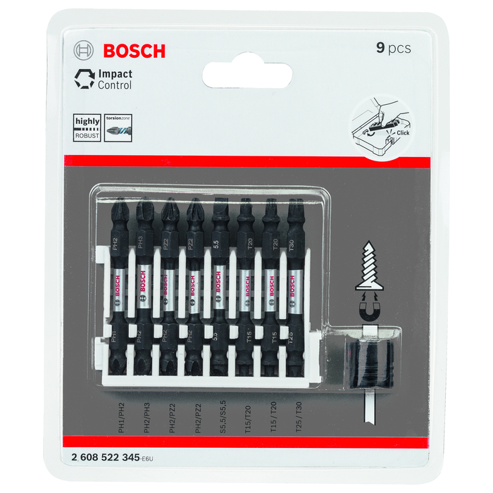 BOSCH Set de capete de şurubelniţă Impact Control, 9 buc.