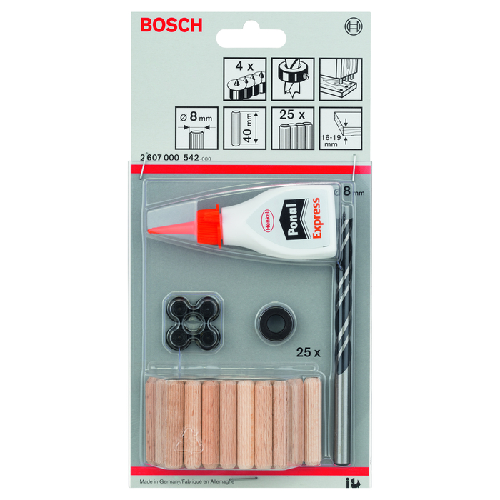 BOSCH Set 25 dibluri de lemn