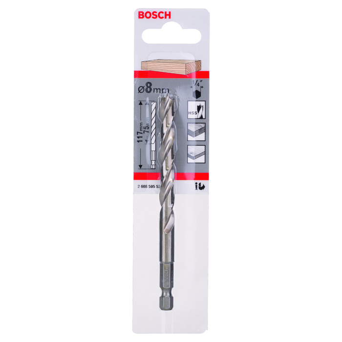 BOSCH Burghiu spiral pentru lemn cu tijă hexagonală de 1/4"