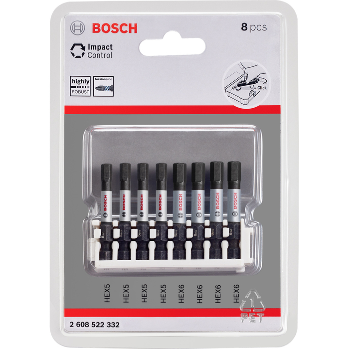 BOSCH Set de capete de şurubelniţă Impact Control, 8 buc.