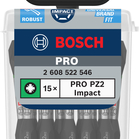 BOSCH Set biți de înșurubare PRO Pozidriv Impact, PZ2, 55 mm, 15 piese