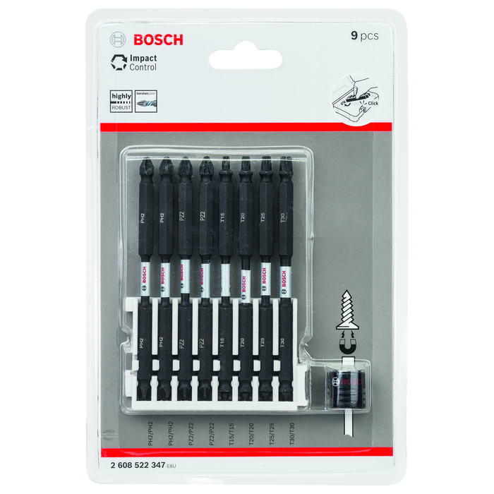 BOSCH Set de capete de şurubelniţă Impact Control, 9 buc.